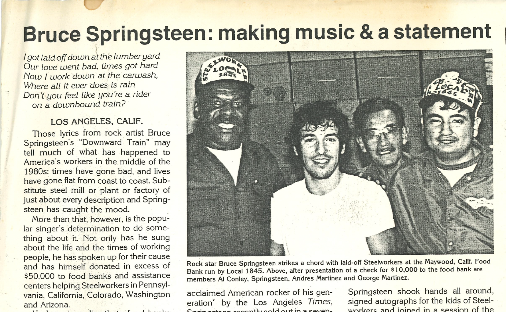 “Springsteen Strikes a Chord With Laid-off Steelworkers”